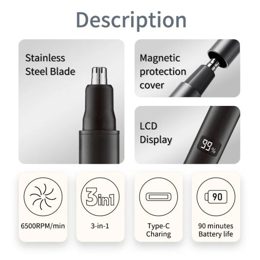 XIAOMI New 3 in 1 Electric Rechargeable Nose Ear Hair Trimmer for Men Painless Sideburns Eyebrows Beard Hair Clipper Shaver