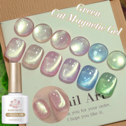 BORN PRETTY 10ml Green Cat Magnetic Gel Ultra Shine Holographic Glitter Semi Permanant Soak Off UV LED Gel Varnish For Manicure