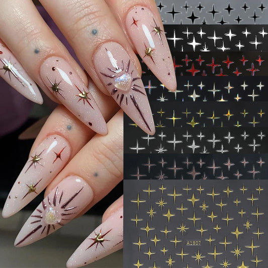 1pcs Star-Themed Nail Art Stickers 3D Self-Adhesive Plastic Decals With Glitter Finish Anime Rectangle Shape Ideal For DIY Nails