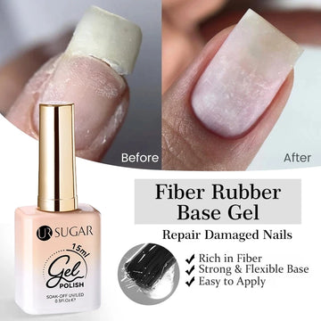 UR SUGAR 15ml Fiber Rubber Base Gel Upgrade Broken Nail Repaired Fiberglass Clear Quick Building UV Construction Gel Soak Off